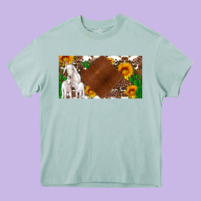Baby Goats And Sunflower And Cactus With Cowhide License Plate Heavy Core Tee Designed By Artiststas