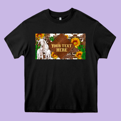 (preview)baby Goats And Sunflower And Cactus With Cowhide License Plat Heavy Core Tee Designed By Artiststas