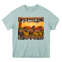 Arona western horses and  sunset with sunflowers Heavy Core Tee - Artiststas