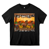 Black western horses and  sunset with sunflowers Heavy Core Tee - Artiststas