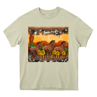 Mossy western horses and  sunset with sunflowers Heavy Core Tee - Artiststas