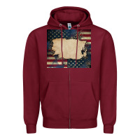 Burgundy American flag add your text Zipper Hoodie - CowGirlArtShop