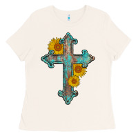 Bone turquoise sunflower cross Ladies Tee - AdoDesignShop