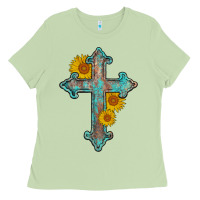 Matcha turquoise sunflower cross Ladies Tee - AdoDesignShop