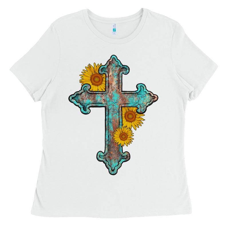 Turquoise Sunflower Cross Ladies Tee by AdoDesignShop | Teevron