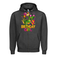 Charcoal Heather 4th birthday girl t rex pink Zipper Hoodie - CowGirlArtShop