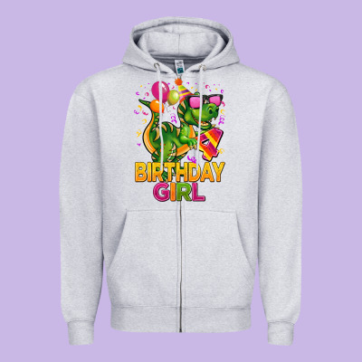 4th Birthday Girl T Rex Pink Zipper Hoodie Designed By Cowgirlartshop