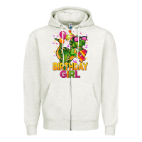 Oatmeal Heather 4th birthday girl t rex pink Zipper Hoodie - CowGirlArtShop