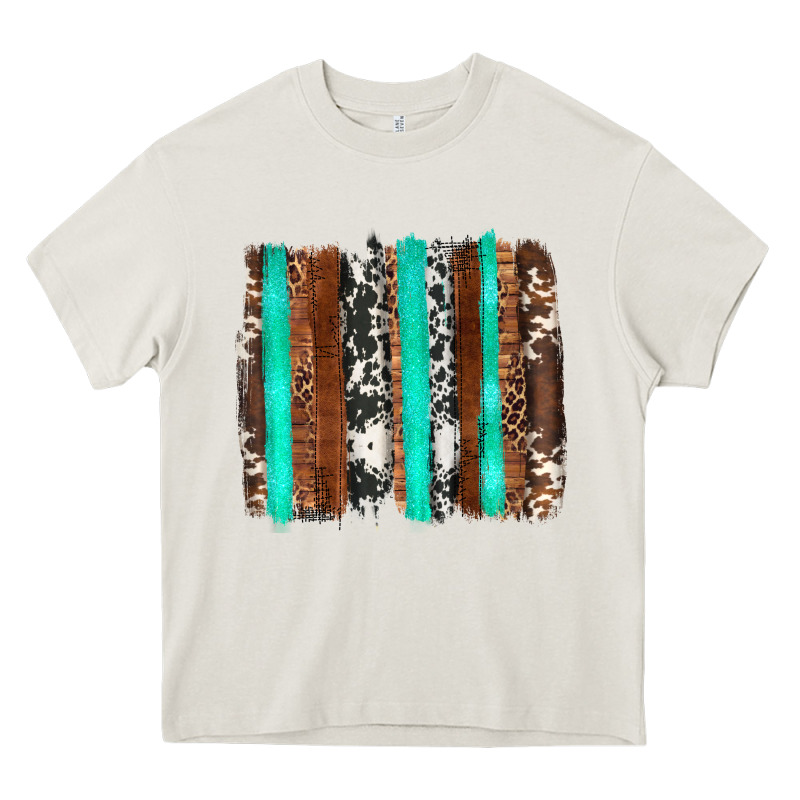 Western Cowhide Wood And Turquoise Glitter Brushstrokes Heavy Core Tee by Artiststas | Teevron