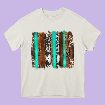 Western Cowhide Wood And Turquoise Glitter Brushstrokes Heavy Core Tee Designed By Artiststas