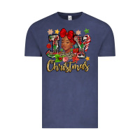 Vintage Denim christmas joy black woman Vintage Tee - MaliasSmallBusiness