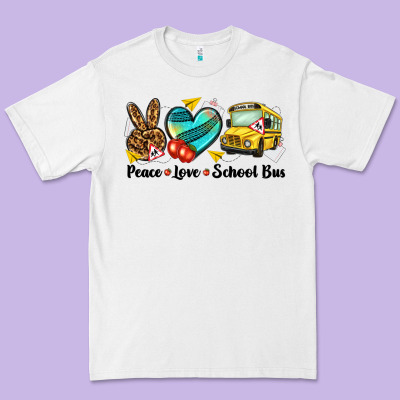 Peace Love School Bus Premium Tee Designed By Nancycooperartshop