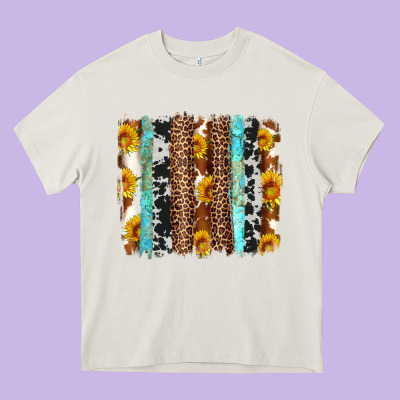 Western Cowhide Leopard Turquoise Brushstrokes Heavy Core Tee Designed By Artiststas