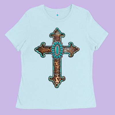 Turquoise Cross Ladies Tee Designed By Adodesignshop