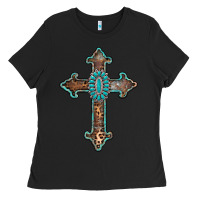 Black turquoise cross Ladies Tee - AdoDesignShop
