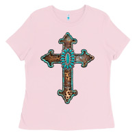 Bubblegum Pink turquoise cross Ladies Tee - AdoDesignShop