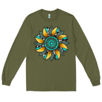 Army Green sunflower gemstone leopard Long Sleeve Tee - Artiststas