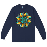 Navy sunflower gemstone leopard Long Sleeve Tee - Artiststas
