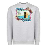 Heather Grey Happy Camper With Flowers Heavyweight Sweatshirt - Bettercallsaul