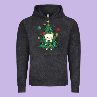 Christmas Tree Cat Vintage Hoodie Designed By Maliassmallbusiness