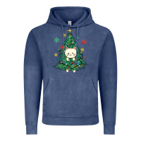 Vintage Denim christmas tree cat Vintage Hoodie - MaliasSmallBusiness