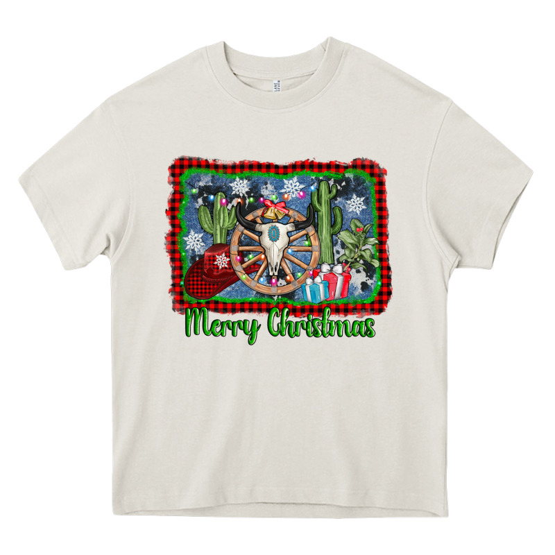 Merry Christmas Western Bull Skull Heavy Core Tee by AdoDesignShop | Teevron