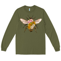 Army Green bee with flowers Long Sleeve Tee - Artiststas