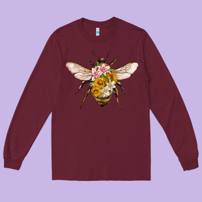 Bee With Flowers Long Sleeve Tee Designed By Artiststas