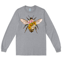 Heather Grey bee with flowers Long Sleeve Tee - Artiststas
