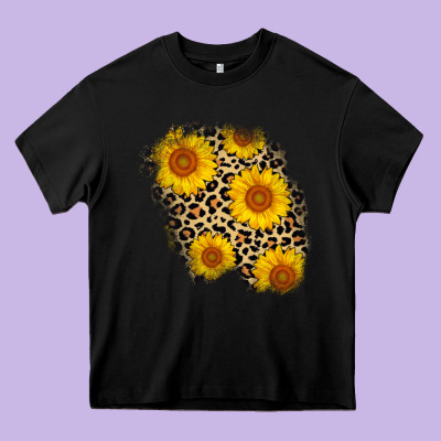 Leopard Sunflower Patch Heavy Core Tee Designed By Adodesignshop