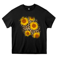 Black leopard sunflower patch Heavy Core Tee - AdoDesignShop