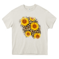Cream leopard sunflower patch Heavy Core Tee - AdoDesignShop
