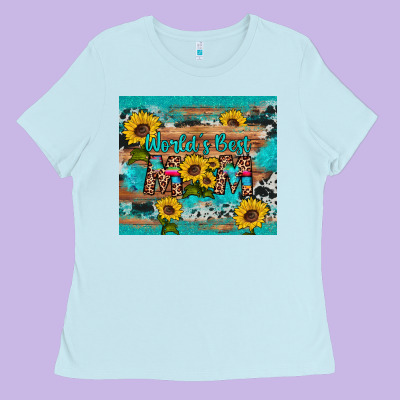 World's Best Mom Sunflower Leopard Cowhide Ladies Tee Designed By Artiststas