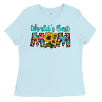 Baby Blue world's best mom sunflower Ladies Tee - Artiststas
