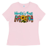 Bubblegum Pink world's best mom sunflower Ladies Tee - Artiststas