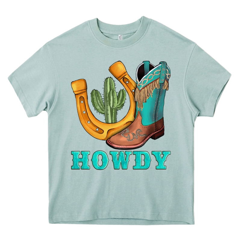 Howdy Turquoise Cowboy Boots Horseshoe Heavy Core Tee by AdoDesignShop | Teevron