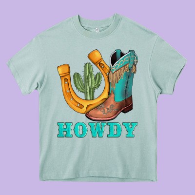 Howdy Turquoise Cowboy Boots Horseshoe Heavy Core Tee Designed By Adodesignshop