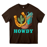 Chocolate Brown howdy turquoise cowboy boots horseshoe Heavy Core Tee - AdoDesignShop