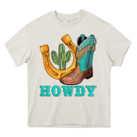 Cream howdy turquoise cowboy boots horseshoe Heavy Core Tee - AdoDesignShop