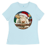 Baby Blue Charolais Cow Christmas Ladies Tee - RanaPortraitStore