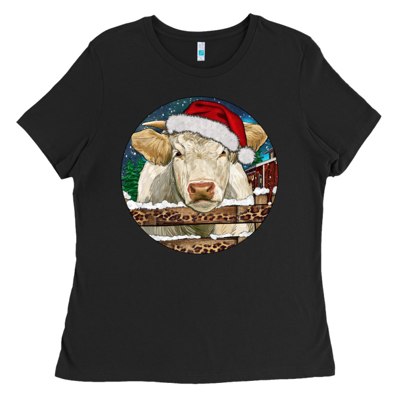 Charolais Cow Christmas Ladies Tee by RanaPortraitStore | Teevron
