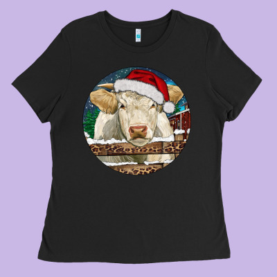 Charolais Cow Christmas Ladies Tee Designed By Ranaportraitstore
