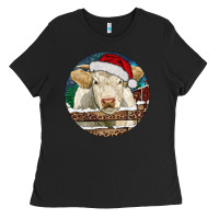 Black Charolais Cow Christmas Ladies Tee - RanaPortraitStore
