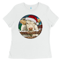 White Charolais Cow Christmas Ladies Tee - RanaPortraitStore