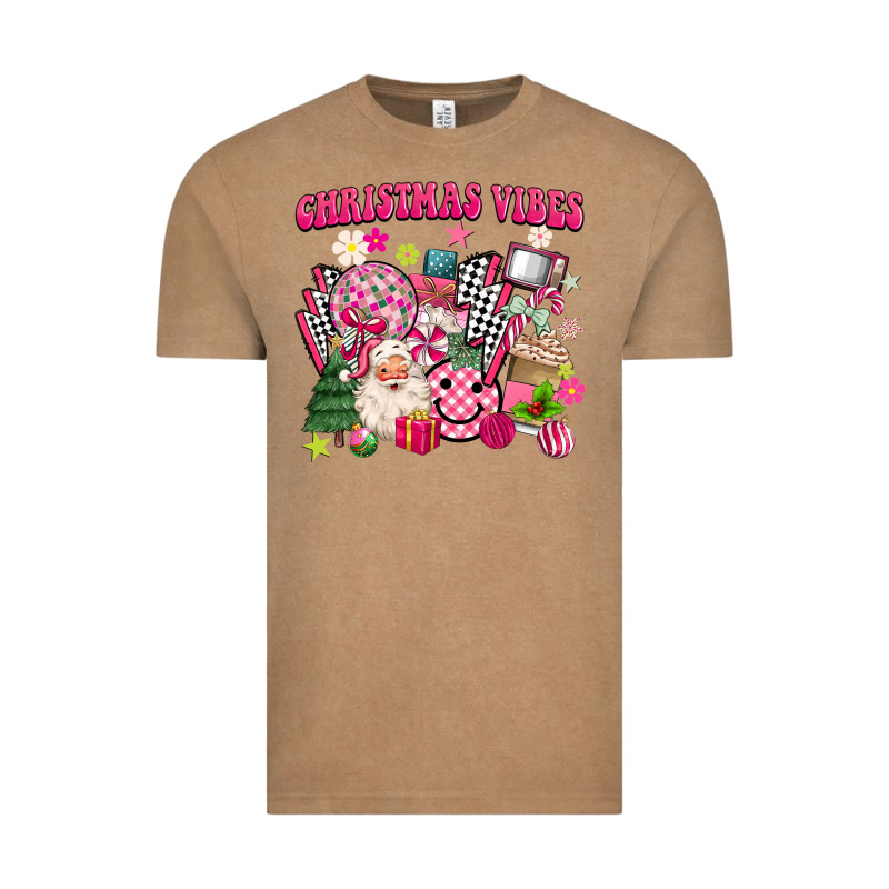Retro Pink Christmas Vibes Vintage Tee by MaliasSmallBusiness | Teevron