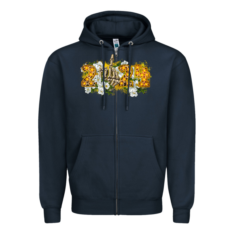 2024 Skeleton Middle Finger New Year Zipper Hoodie by CowGirlArtShop | Teevron
