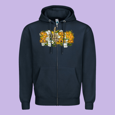 2024 Skeleton Middle Finger New Year Zipper Hoodie Designed By Cowgirlartshop