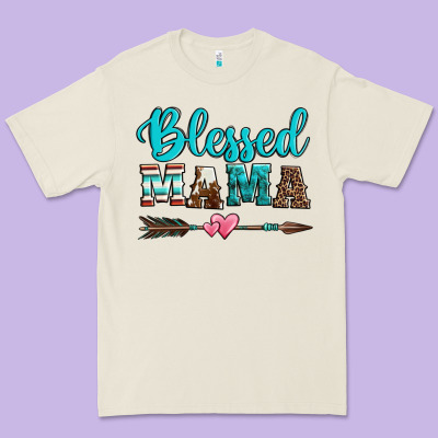 Blessed Mama Serape Cowhide Turquoise Premium Tee Designed By Jasminsmagicworld