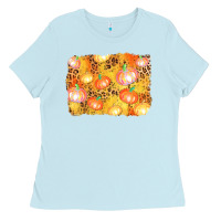 Baby Blue fall pumpkin background Ladies Tee - AdoDesignShop