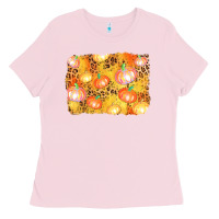 Bubblegum Pink fall pumpkin background Ladies Tee - AdoDesignShop